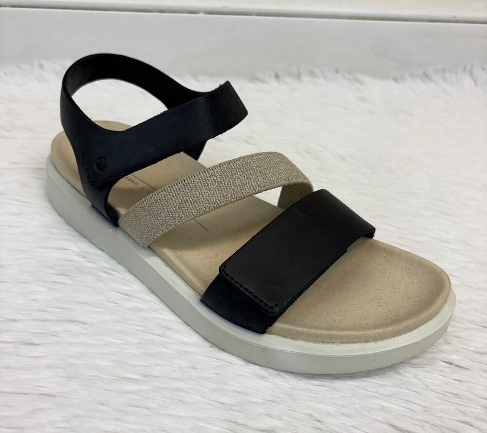 Ecco Women's Flowt 2 Strap Black/Beige Sandals Size EU 39 US 8/8.5